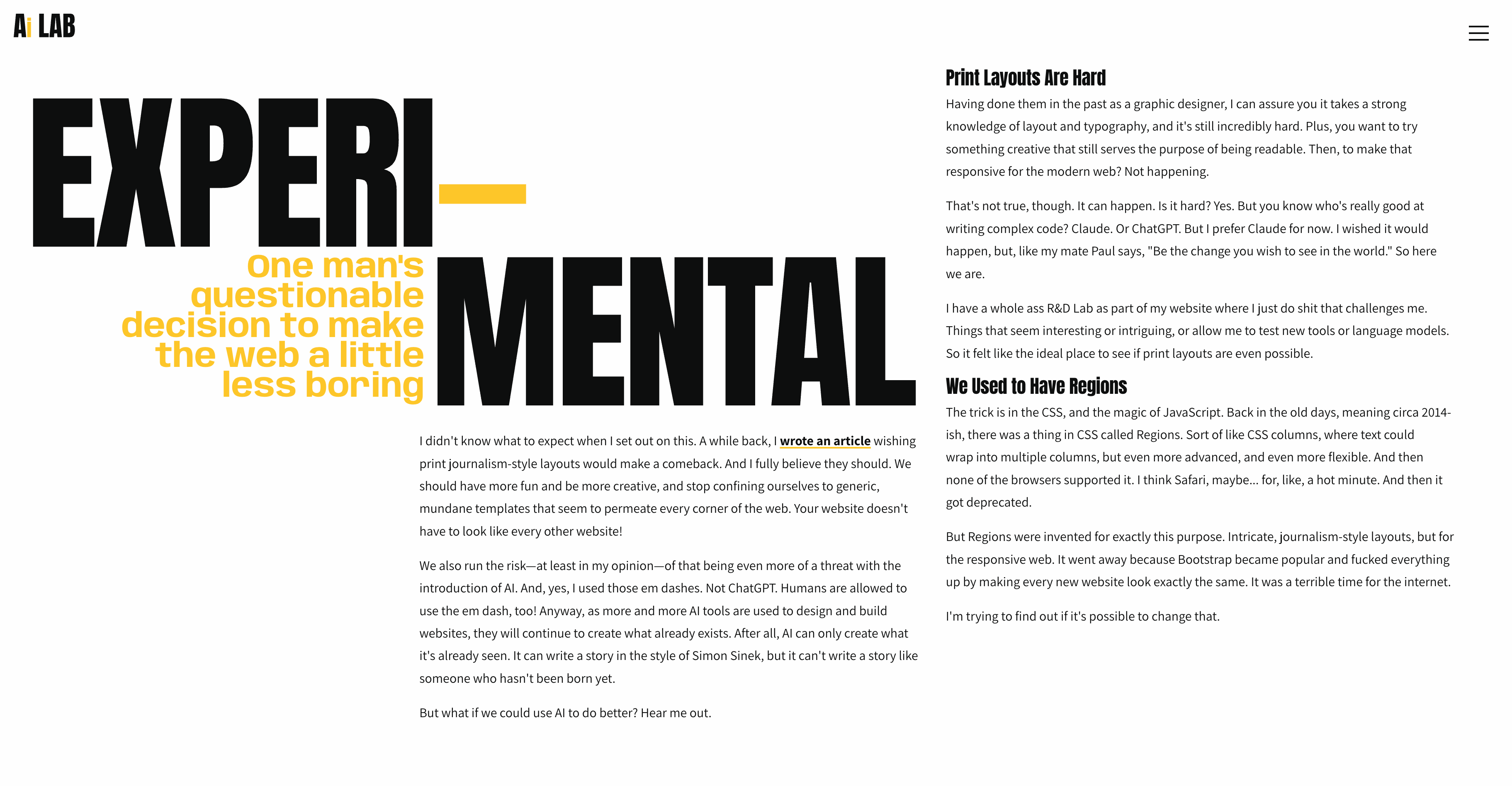 Experimental layouts example